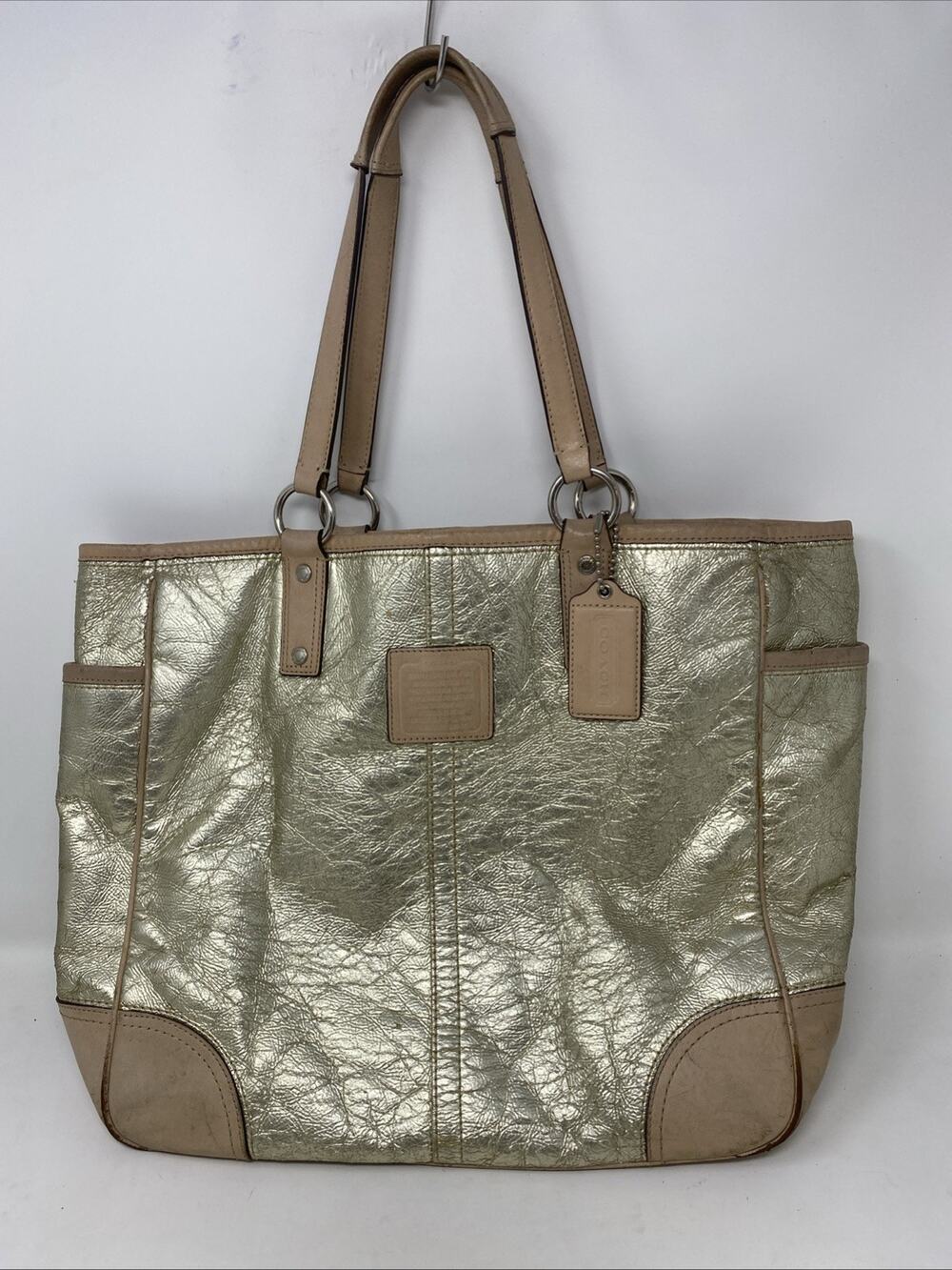 Coach Gold Metro Metallic Leather Large Tote Bag Authentic